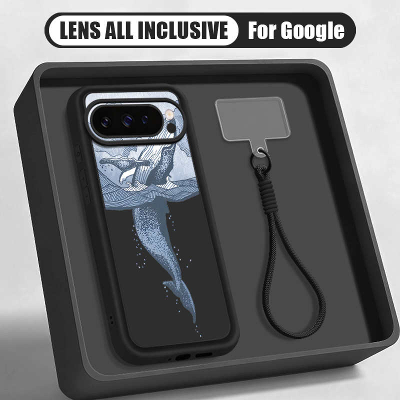 Google Pixel 8A - Kambur Balina Baskılı Bileklik Askılı Kılıf