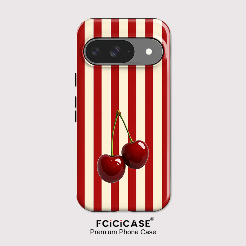 Google Pixel 8A - Fcicicase Kiraz Şerit Desenli Telefon Kılıfı